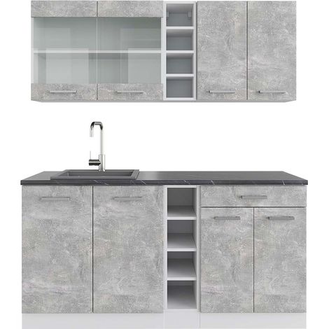 Cucina completa R-Line, Cemento/Bianco, 160 cm , PL Antracite, Vicco