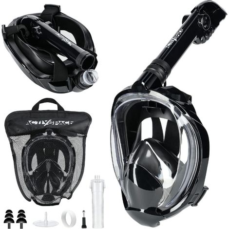 Maschera subacquea integrale antiappannamento - Taglia L/XL, nera, M04