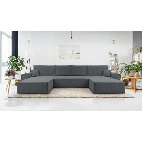 AX LIVING Grau Sofa U Form mit Schlaffunktion – Cedria U Wohnlandschaft 389 cm