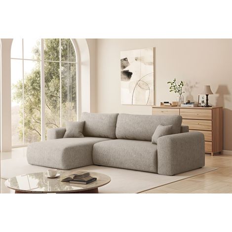Ecksofa Schlafsofa FLORA Stoff Verita Dunkelbeige Ottomane Links