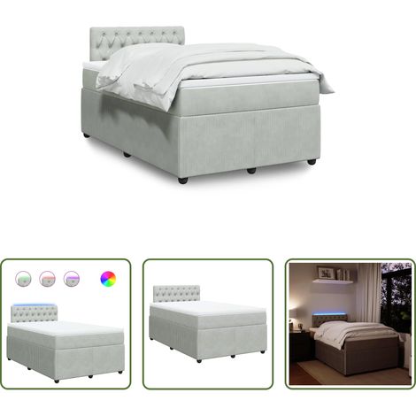 vidaXL LED-Beleuchtung - Boxspringbett mit Matratze Hellgrau 120x200 cm Samt (1/5)