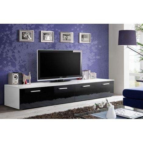 Banc TV - DUO - 200 cm x 35 cm x 45 cm - Blanc et noir - Livraison gratuite