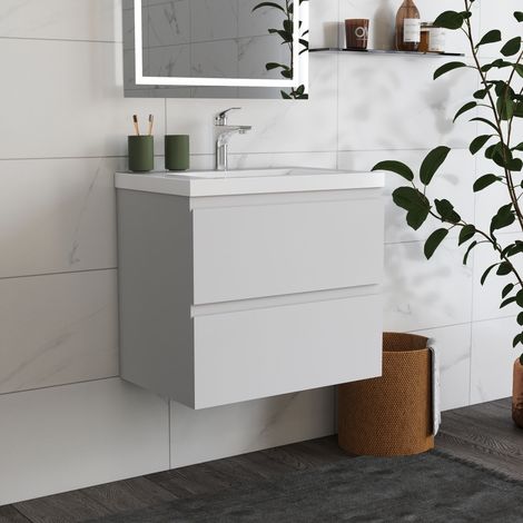 Ducha Casa Mueble Armario de baño,armario de pared,60 x 38.5 x 52 cm,2 cajones, diseño moderno，color blanco. (1/5)
