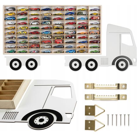 LKW-Regal für Federn - 80 Fächer, aus Holz, mit angebrachten Hot Wheels-Rädern (1/5)