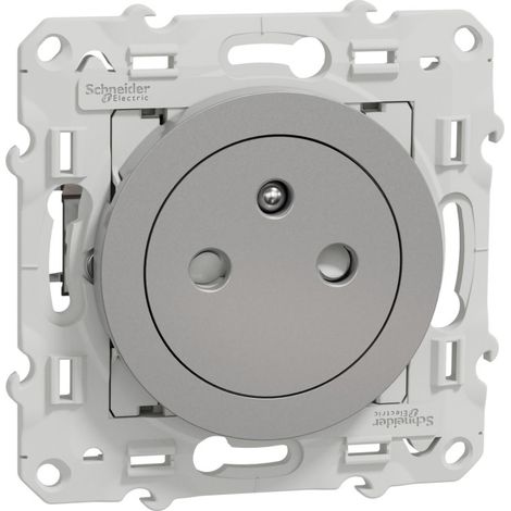 Prise de courant 2P+T affleurante Schneider Odace Finition: Aluminium (1/3)