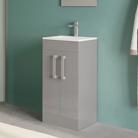 Mobiletto bagno da terra 40 cm salvaspazio grigio 2 ante Poket (1/5)