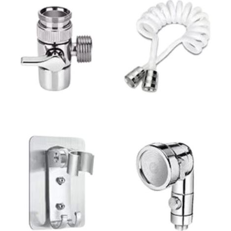Handbrausekopf, geeignet für Küche und Bad (beinhaltet: 1 Umstellventil, 1 Schlauch, 1 Halterung und 1 Duschkopf, silber) (1/5)
