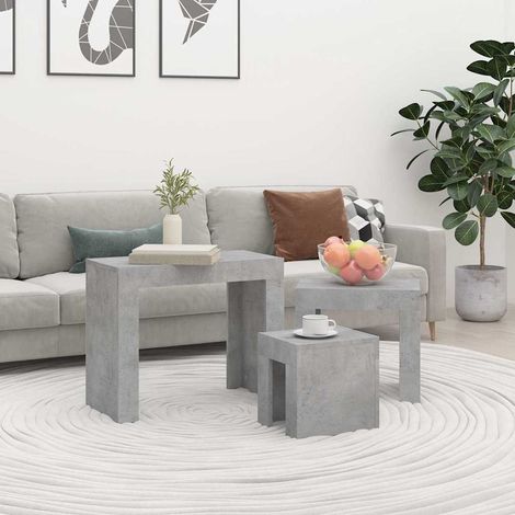 vidaXL Tables basses gigognes 3 pcs Gris béton Bois d'ingénierie (1/5)
