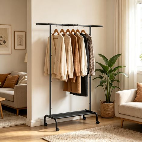 Armoire ouverte avec portant à vêtements sur roulettes – support vestimentaire inclus, design moderne et fonctionnel (1/4)