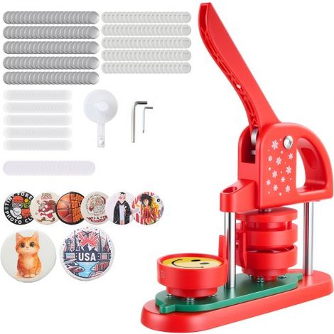 Buttonmaschine Knopfmachermaschine Badge Punch Press 58 mm rund, Pinmaker mit 100 Knopfteilen & Kreisschneider & verstärkter ergonomischer Griff, DIY Badge Press Machine Button Maker Rot (1/5)