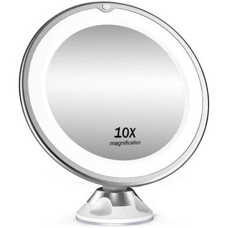 Miroir cosmétique grossissant x10 avec éclairage LED, pivotant à 360°, miroir de rasage à ventouse, blanc, idéal pour la maison et les voyages (1/5)