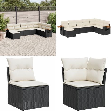 8-tlg. Garten-Sofagarnitur mit Kissen Schwarz Poly Rattan - Gartensofas - Gartenmöbelset - PE-Rattan Möbel - Outdoor Lounge Set - Balkonmöbel - Home & Living (1/5)