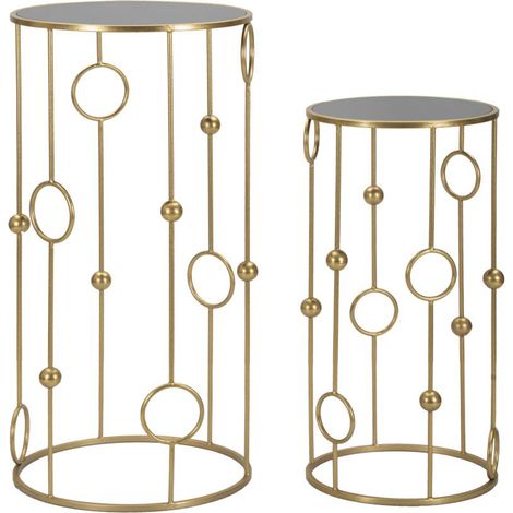 Set 2 tavolini Cage in ferro dorato e specchio fumé Ø50x100 e Ø40x80 cm