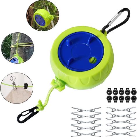 Juego de tendedero portátil de 10 m, antienredos, extensible, para secar ropa, en el baño, para acampar al aire libre, en el jardín o para viajar. (1/5)