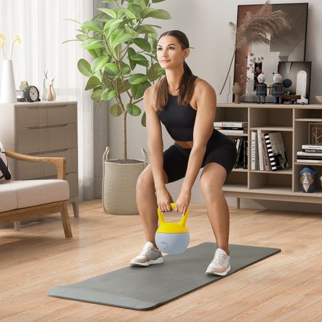 10 kg Kettlebell-Hantel mit rutschfestem Griff für Fitness, Krafttraining und Cardio, grau und gelb