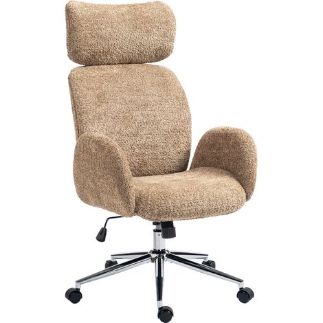 Chaise de Bureau Ergonomique avec Appui-tête Réglable Fauteuil Pivotant en Tissu Bouclé Marron - PANGIVO (1/5)