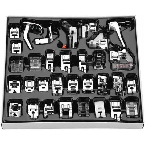 Kit de 32 piezas de prensatelas para máquinas de coser, accesorios para dobladillos de máquinas de coser domésticas Babylock, Janome, Brother, Singer, Toyota