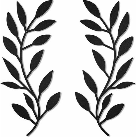 2-piece wall decoration made of metal leaves, olive branch tendrils, leaf wall art, living room decor, black (1/4)