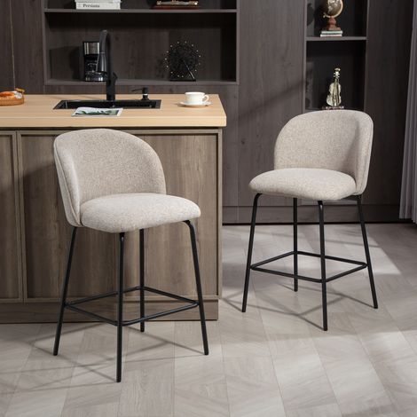 Juego de 2 taburetes de bar con respaldo ergonómico, taburetes de cocina de lino con reposapiés, patas de acero, asiento ancho acolchado, sillas altas de bar para sala de estar, comedor y cocina, colo (1/5)