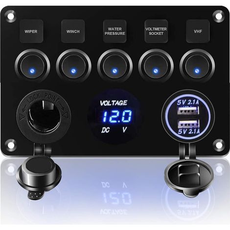 5 Gang Panneau de Interrupteur à Bascule 12V 24V Interrupteur à Bascule Panneau Tableau Electrique Bateau RV Camping-Car (Bleu) (1/5)