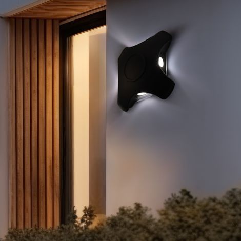 Applique murale d'extérieur de jardin applique murale d'extérieur noir, 4x LED 1W 70Lm blanc chaud, LxHxP 19x19x5 cm (1/5)