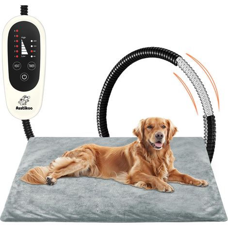 Tapis chauffant pour chiens chats, tapis chauffant pour animaux domestiques avec 4 minuteries et 6 niveaux température 30-55 ℃, couverture thermique chat chiens anti-morsure imperméable (XL (1/5)