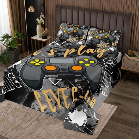 Console de Jeux Dessus de Lit Garçons Et Filles Jeux pour Enfants Couvre-Lit 260x240 Géométrie Couverture de Lit Console de Jeux Vidéo Literie Salle de Jeux pour Adolescents Décoration Literie - 260x2 (1/5)