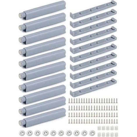 Cupboard Door Damper, Push to Open Gray Push to Open System with Damper, Kitchen Door Damper Cupboard Door Damper Mount for Soft Closing, 10 Pieces (1/4)