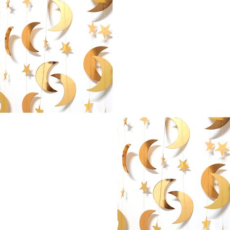 Guirlande Étoiles Et Lune Réfléchissante - Décoration Thème Céleste Pour Mariage Anniversaire Fête De Naissance - Lot De 1 (1/5)