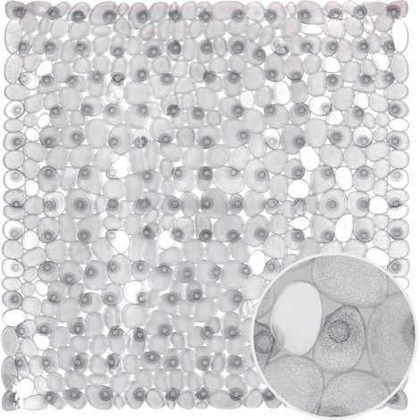 Tapis de douche en plastique antidérapant pour douche familiale, motif galets, transparent, dimensions 54 x 54 cm (1/5)