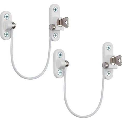 AMXCNOY Verrou de Sécurité Fenêtre et Porte Coulissante Bébé Enfant - Lot de 2 Entrebâilleurs à Câble avec Clé, Restriction 190mm, Blanc (1/4)
