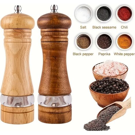 Ensemble de moulins à sel et à poivre en bois, moulin manuel avec fenêtre de visualisation, - 16,5 cm, ensemble de 2 pièces (1/5)