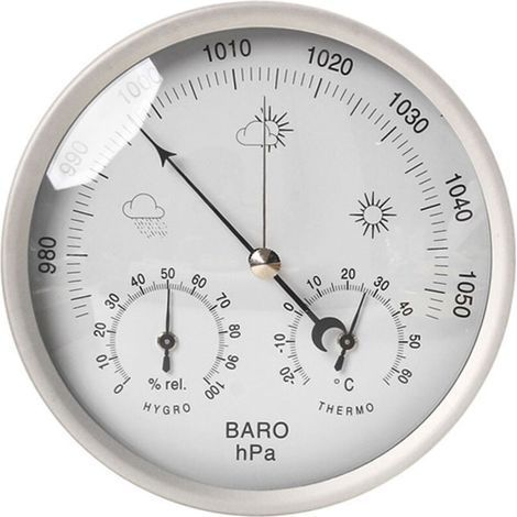Station météo analogique inox Ø133mm – Baromètre 960-1060 hPa – Thermomètre -20°C à 50°C – Hygromètre 20 à 98% RH (1/4)