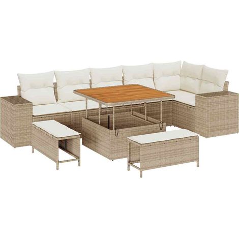 Maison Exclusive - Set Divano da Giardino 9 pz 6-Numero di posti Beige e Crema (1/5)