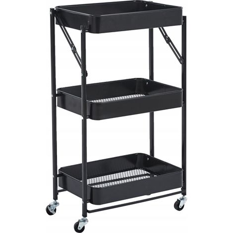 Scaffale su ruote, pieghevole, mobile, cucina, carrello TBR, gala nero, bagno