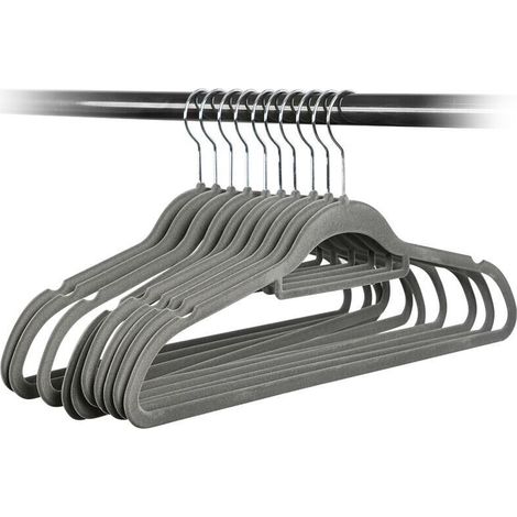 Yaheetech 100er-Packung rutschfeste Samtkleiderbügel mit drehbaren Haken, platzsparend für Anzüge, Hemden, Kleider, Krawatten und Hosen, Grau, mit Stange