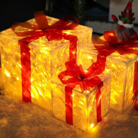 ZMH Ornement de Noël LED 3 Ensemble Cadeau 8 Modes Lumineux Intérieur Extérieur Guirlandes Décoration Arbre Anniversaire Fête Cadeaux de Noël (1/5)