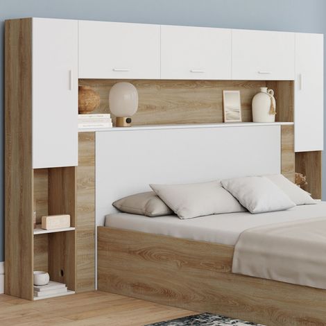 BRIDGET Cubierta de cama de 226 cm con madera y armarios blancos