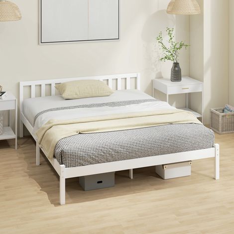 HOMCOM Cadre de Lit Simple 160x200cm - Bois Massif, Tête de Lit & Sommier à Lattes Solide, Pour Enfants & Adultes (1/5)