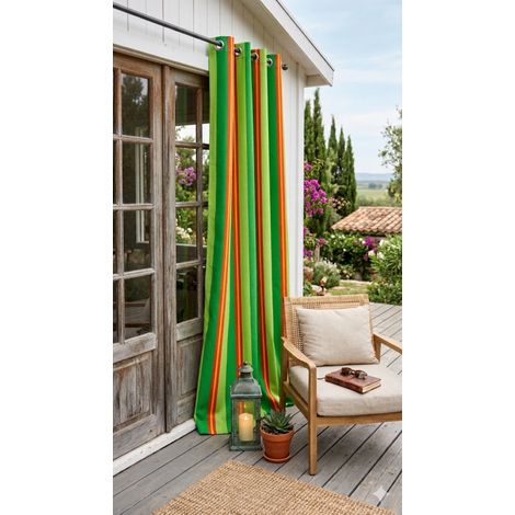 Rideau d'Extérieur "Amazonia" – Rayures Vitaminées Vert Jardin, Orange et Jaune - 140x265cm - Vert