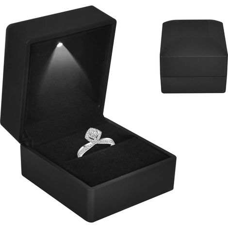 Ringbox – 1 Stück – Samt und Gummi – Automatische LED-Beleuchtung – Verlobungsring – 5,8 x 6,3 x 5 cm, Schwarz (1/5)