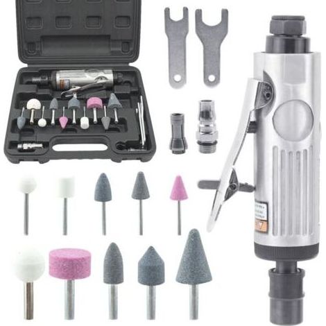 Kits de Meuleuse Pneumatique 16 Pièces, 25000RPM Mini Meuleuse Droite Pneumatique pour La Réparation de Pneus et Autres Applications-Chrom (1/5)