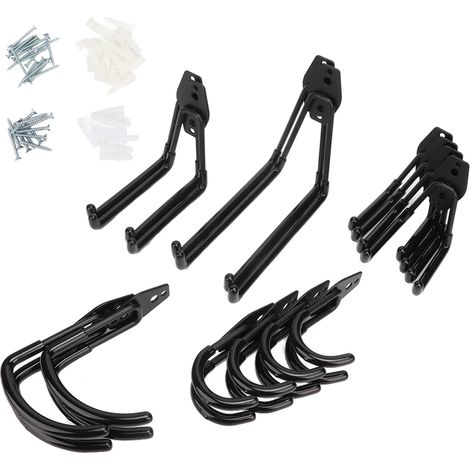 Support mural de garage/support mural pour skateboard avec 14 crochets robustes et 3 points de soudure pour organiser des vélos, échelles, chaises, pelles, casques, etc. en surpoids. (1/5)