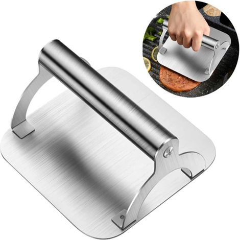 Presse à hamburger Smash Iron 100 % acier inoxydable - pour barbecue et cuisinière (argenté) (1/5)