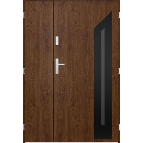 Porte d'entrée double GASPARD 120x200 cm - Poignée et serrure : Avec - Poussant: Droit