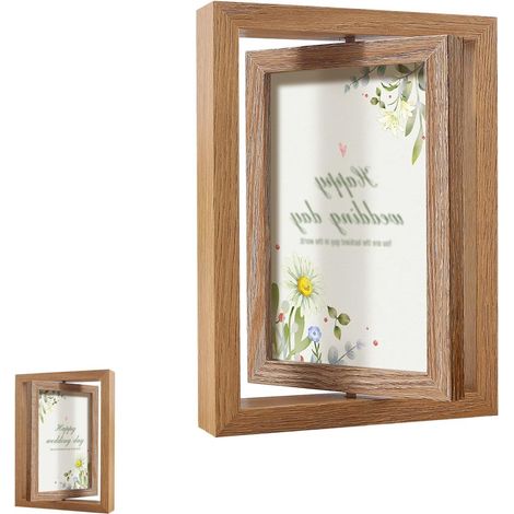 Cadre photo double face en bois 10 x 15 cm, rotatif à 360°, verre acrylique, idéal pour les bureaux et les chambres, parfait pour les projets de bricolage (1/5)