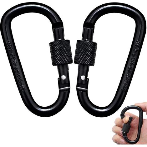 taktische Karabiner aus Aluminiumlegierung mit Schraubverschluss, zum Angeln, Campen, Wandern, Skifahren, Radfahren usw. (Schwarz) (1/5)