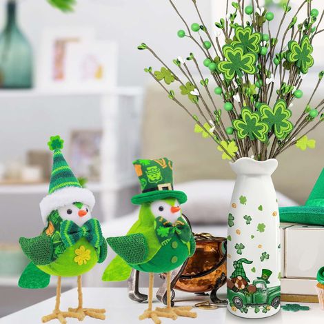 Oiseau Décoratif - Figurine Oiseau Vert avec Motif Trèfle - Décoration Fête Saint-Patrick - 20 cm - 1 Pièce (1/4)