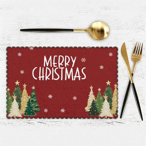 Mantel Individual de Lino Estampado con Motivos Navideños, Resistente al Calor, 33x45 cm – Ideal para Decoración de Mesa en Navidad (1/4)