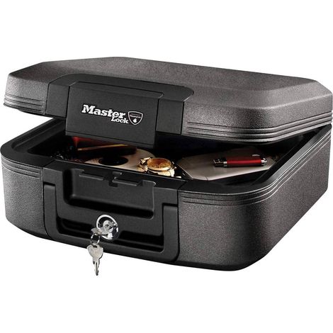 Master Lock – Coffre-fort résistant au feu et à l'eau – Serrure à clé – Dimensions 16,8 cm x 39,1 cm x 36,3 cm – Pour documents A4 et objets de valeur (1/10)